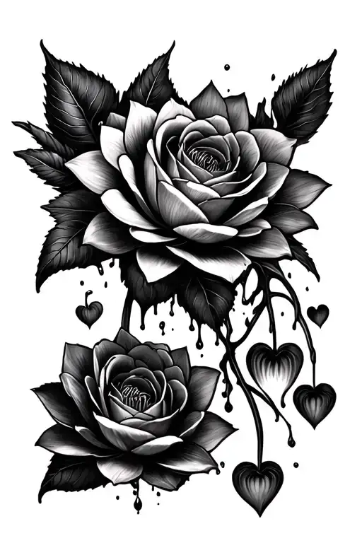hip tattoo with roses, waterlilies bleeding hearts  tattoo design idea