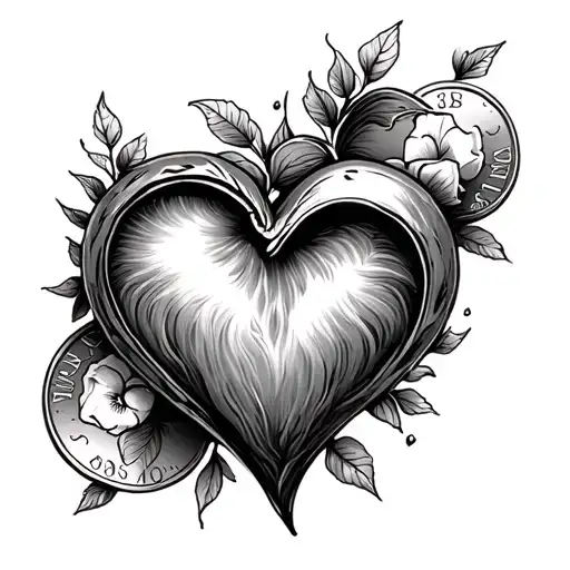 penny and heart  tattoo design idea