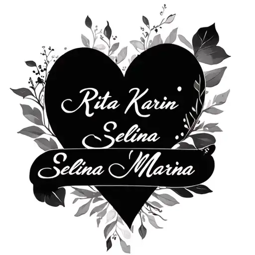 Rita Karin Selina Marina written in arabic in the shape of a heart tattoo design idea