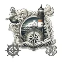 lighthouse, compass, nautical chart, waves, anchor tattoo design idea
