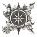 lighthouse, compass, nautical chart, waves, anchor tattoo design idea