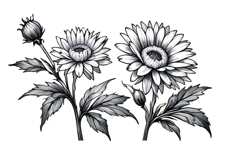 chrysanthemum flower and aster flower tattoo design idea