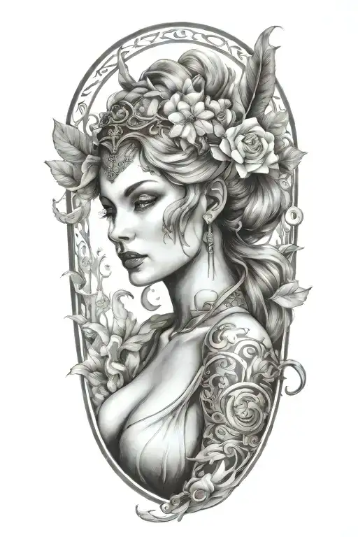 fortuna goddess sexy fit tattoo design idea