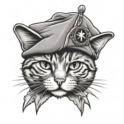 chershire cat, delta force beret, star insignia combined tattoo design idea