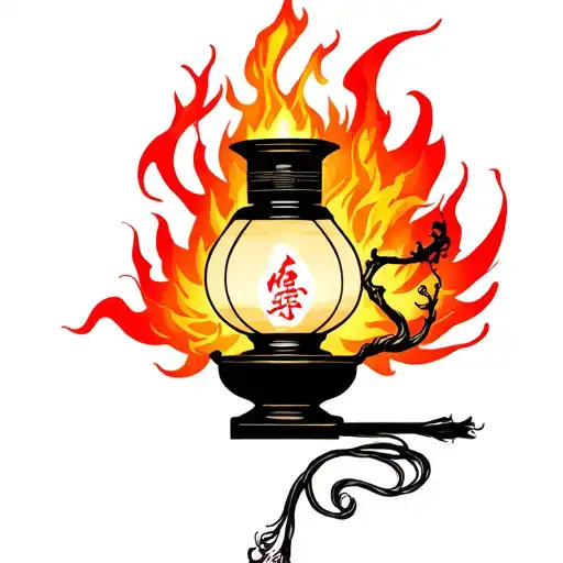oil lamp fire rising tattoo design idea