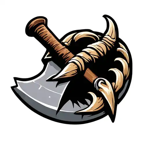 bear claw wrapped around pickaxe  tattoo design idea