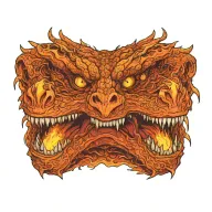 A dragon's face emerging from flames and fire. The dragon should be based off of Caraxes from House of the Dragon tattoo design idea