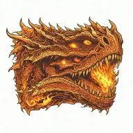 A dragon's face emerging from flames and fire. The dragon should be based off of Caraxes from House of the Dragon tattoo design idea