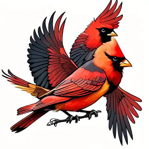 two cardinals flying tattoo design idea