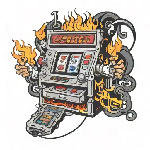 burning slot machine with three sixes 666 tattoo design idea