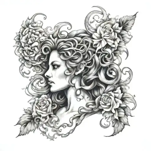 horror sleeve featuring Medusa, Lilith, and Persephone tattoo design idea