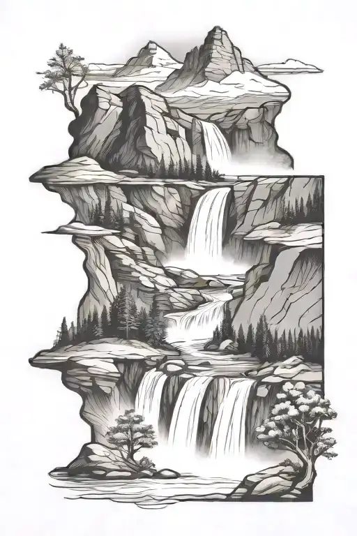 Colorado Rocky Mountains and waterfall tattoo design idea