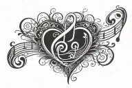 Treble clef bass clef heart at beginning of music lines tattoo design idea