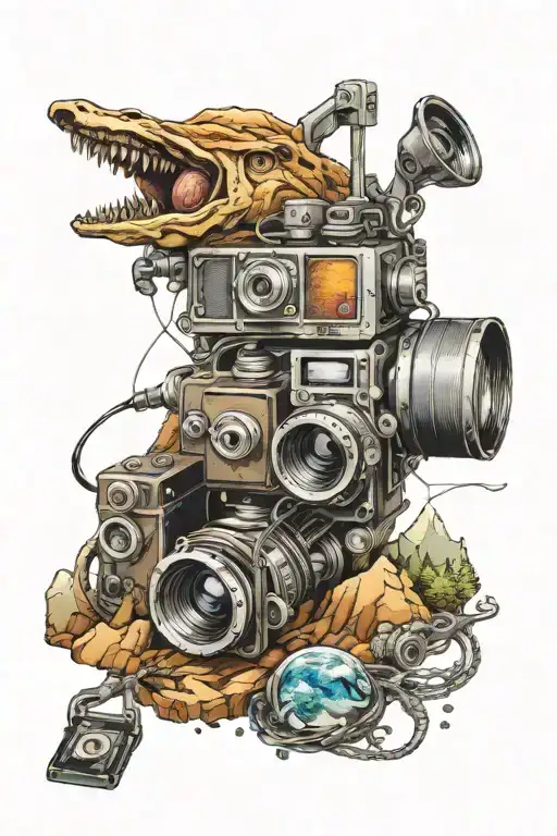 mountain and camera reel  tattoo design idea