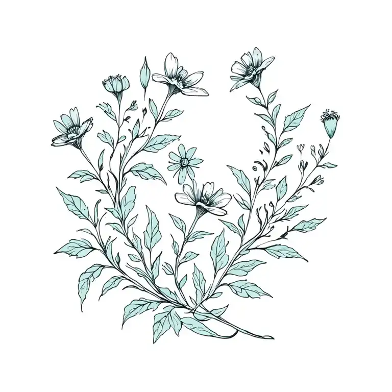 flowing vine of wildflowers  tattoo design idea