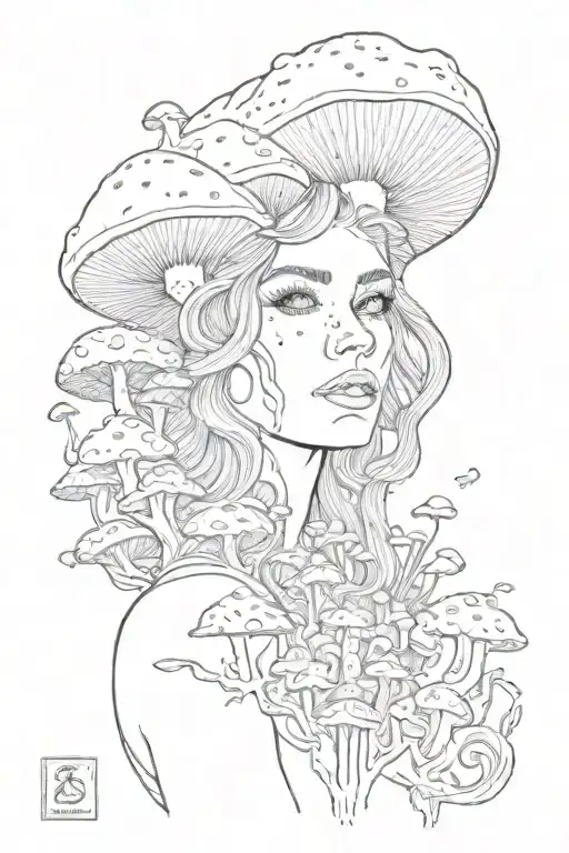 Amsterdam, girl on hallucinogenic mushrooms, trip tattoo design idea