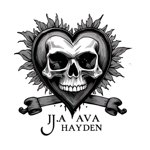 "JJ AVA HAYDEN" heart with skull tattoo design idea