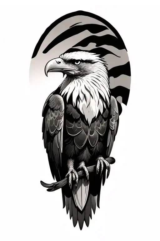 American traditional eagle. Back of calf. Black and grey tattoo design idea