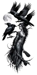 empress libra sun, Leo moon, Gemini rising with crows tattoo design idea