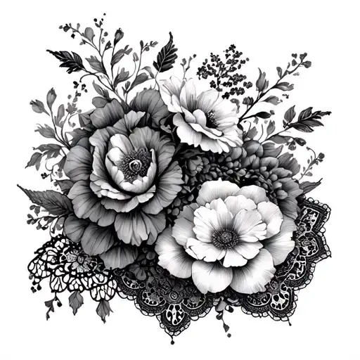 goth bath with lace and flowers blooming tattoo design idea