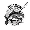 text saying bradon gone fishing with a fish and rod hooked on to the fish with a realistic look tattoo design idea