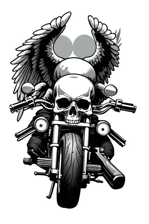 skull, motorcycle, gun, angel, freedom, prosperity tattoo design idea