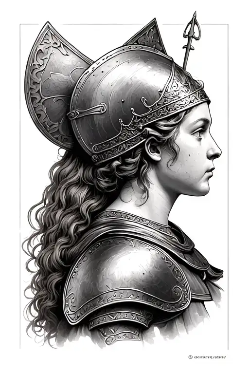 saint Joan of arc in armour side profile tattoo design idea