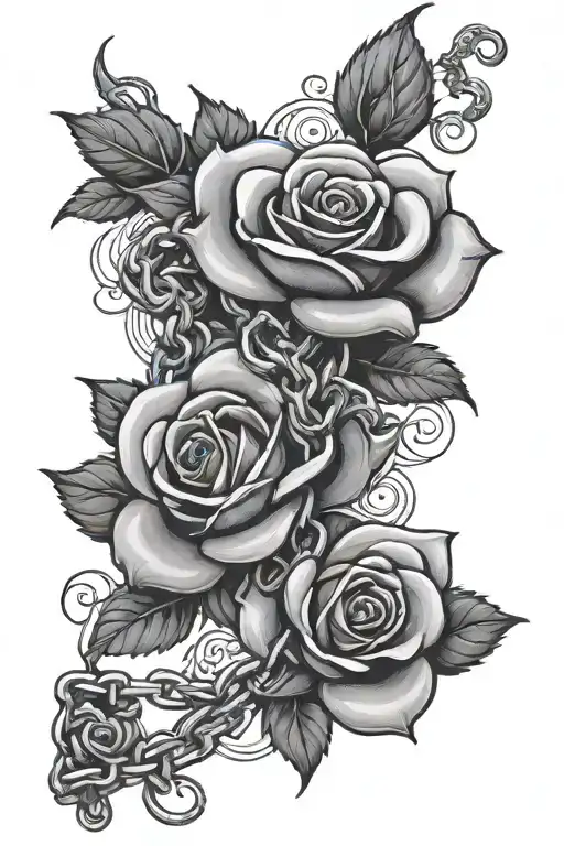 motorcycle chain wrapping around a rose stem tattoo design idea