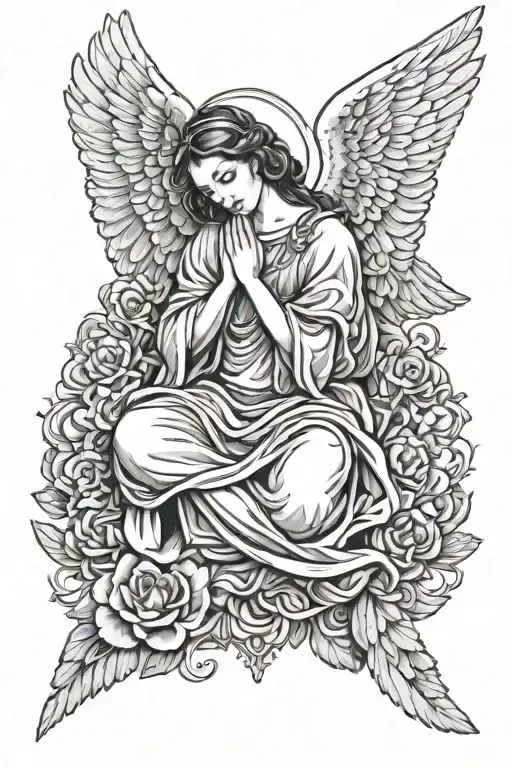 Angel praying with dove under tattoo design idea