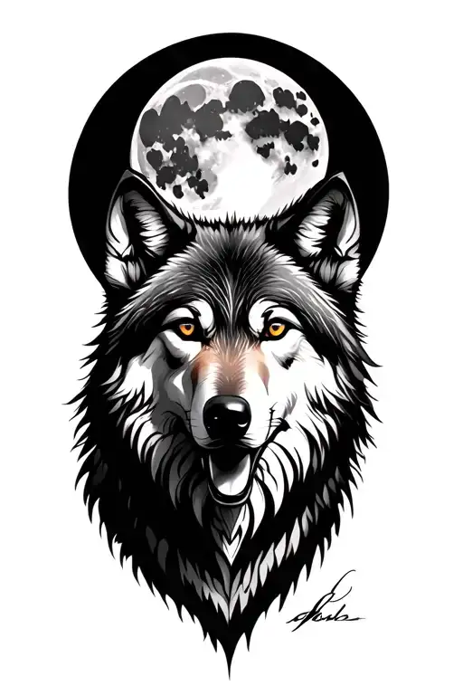 full moon, wolf, Forrest background tattoo design idea