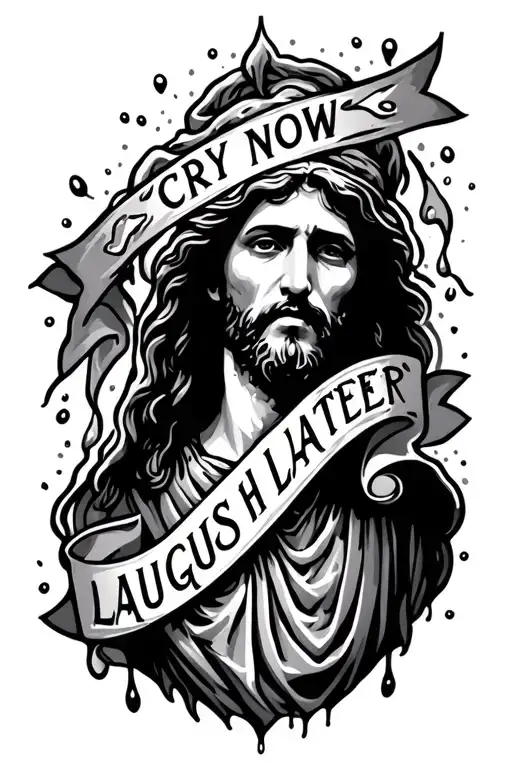 Tears, wet the medal of a winner, cry now laugh later and Jesus cried tattoo design idea