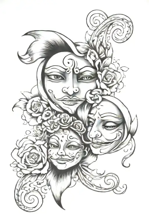 happy and sad face tattoo design idea