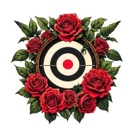 bullseye surrounded by roses tattoo design idea