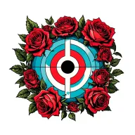 bullseye surrounded by roses tattoo design idea