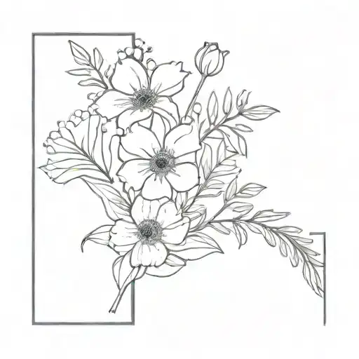 Minimalist Bouquet with: birth flowers of October, July, December, and August tattoo design idea