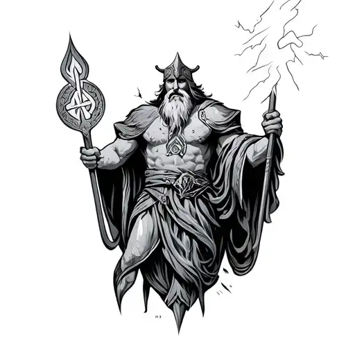 Viking runes with Odin and Zeus holding a lightning bolt tattoo design idea