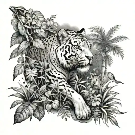 jungle with animals arm sleeve tattoo design idea