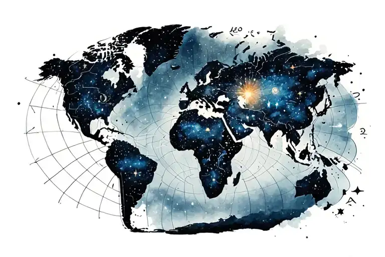 way maker, intuitive woman, curse breaker, starseed tattoo inspiration with world map and grid tattoo design idea