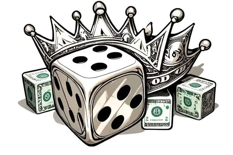 dice with 3 point crown made of money tattoo design idea