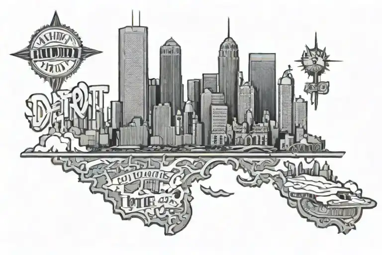 detroit city skyline 7mile sign tattoo design idea