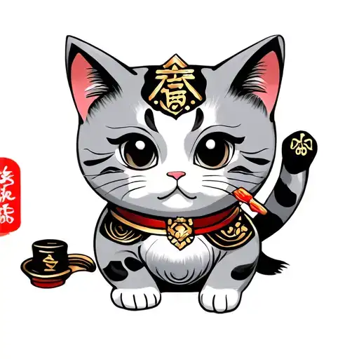 lucky fortune cat playing tattoo design idea