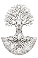 yggdrasil world tree with valknut inbued in  the corwn tattoo design idea