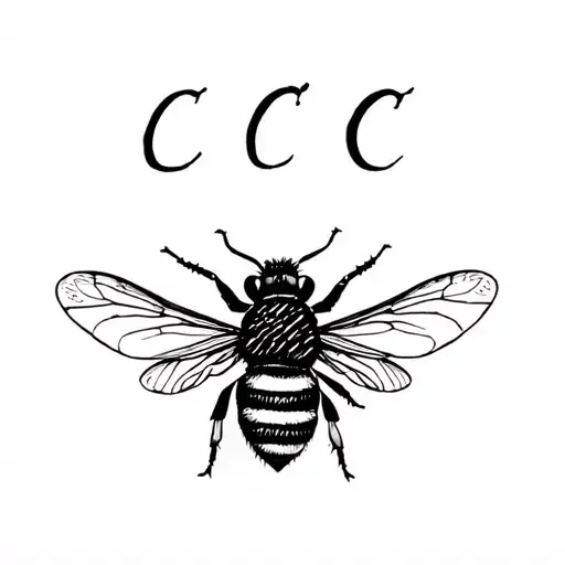 fine line bee with the word kind and initals CC tattoo design idea