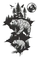 bear with forest scene tattoo design idea