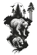 bear with forest scene tattoo design idea
