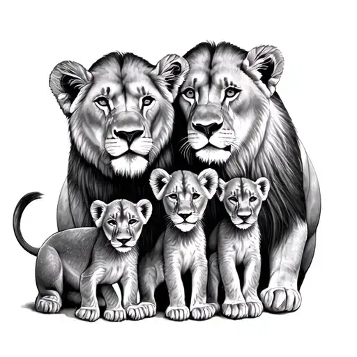 lioness and 3 girl cubs wit bows  tattoo design idea