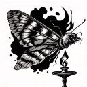 Tatto style A moth flying toward a candle or flame, wings already singed , represending the SIN OF LUST ( . Fine-Line /  tattoo design idea