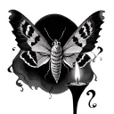 Tatto style A moth flying toward a candle or flame, wings already singed , represending the SIN OF LUST ( . Fine-Line /  tattoo design idea