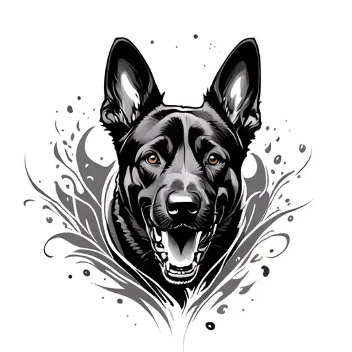 make a flowing tribal tatoo of a running belgian malinois attacking tattoo design idea