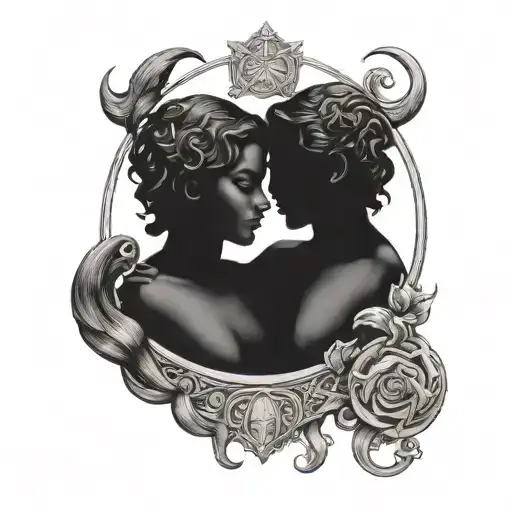 Gemini twins holding tarus zodiac sign tattoo design idea